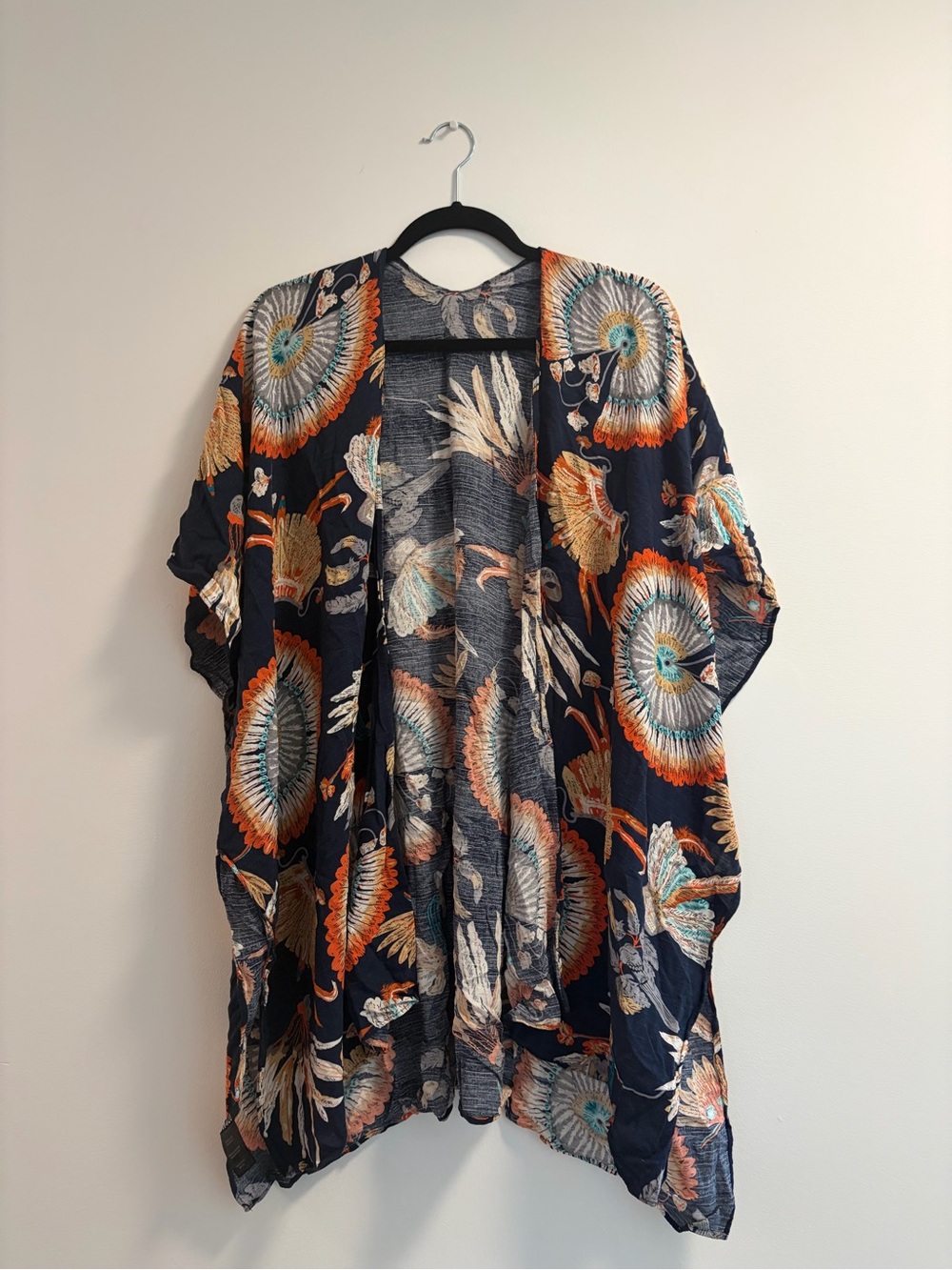 Navy feather Lightweight Kimono Jacket